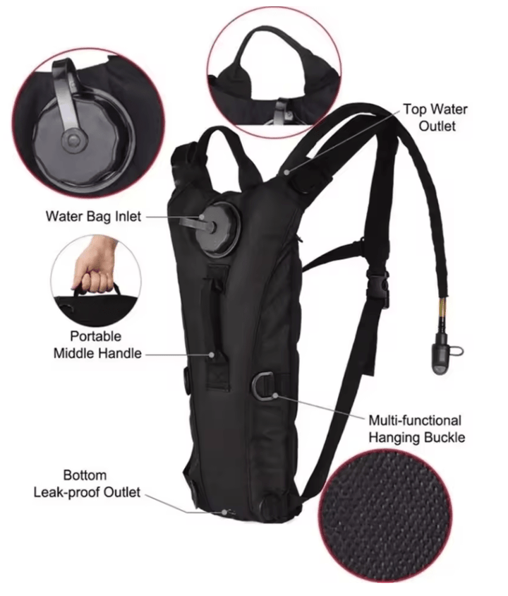 Bladder Hydration 3L - spare part -u ltimate offroad equipment wearable, back view other details explained