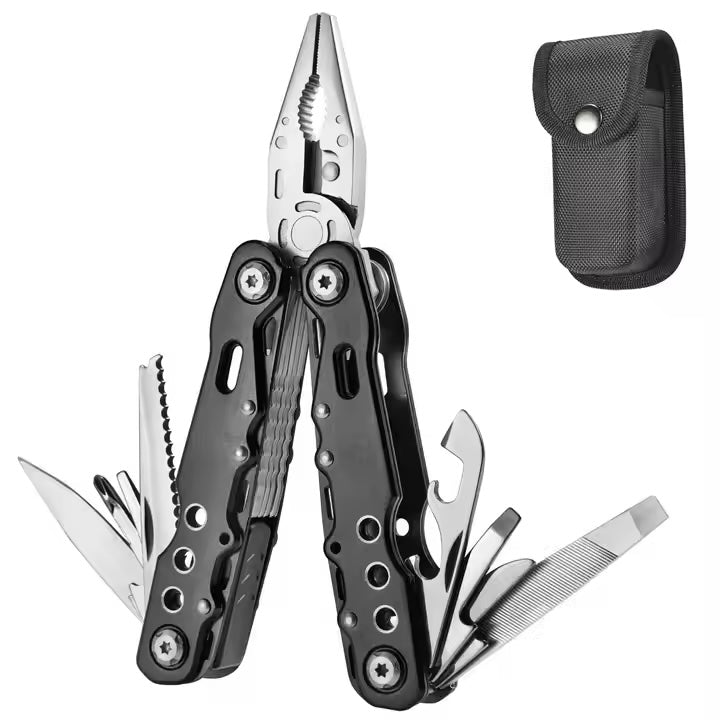 Foldable pliers with 15 tools - essential offroad instrument with 15 tools in 1 - open view